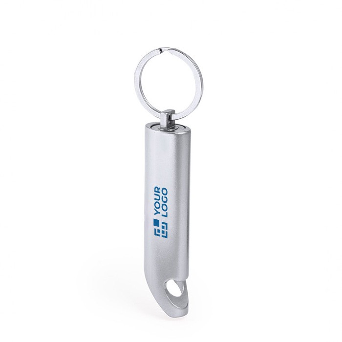 Linterna de aluminio reciclado con abridor y mosquetón a juego vista principal Linterna de aluminio reciclado con abridor y mosquetón a juego vista principal