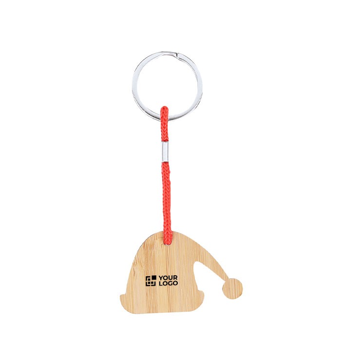 Llavero navideño de bambú en forma de bota de navidad personalizable vista principal Llavero navideño de bambú en forma de bota de navidad personalizable vista principal