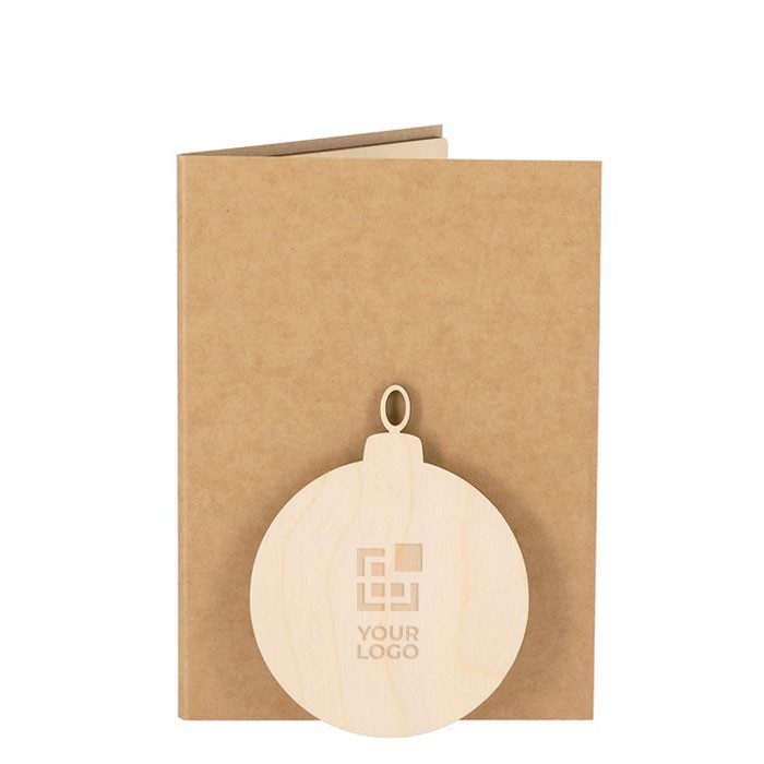 Postal navideña con adorno en forma de bola y semillas de pino vista principal Postal navideña con adorno en forma de bola y semillas de pino vista principal