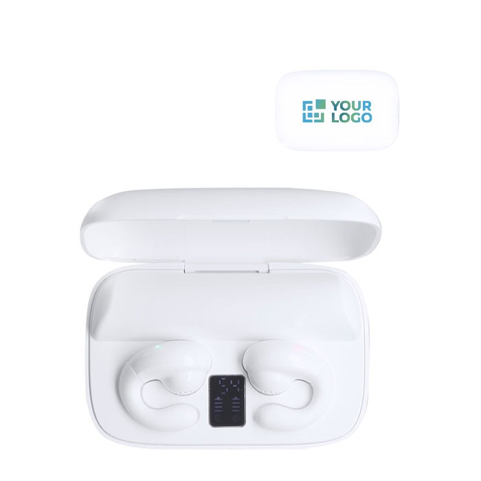 Auriculares en estuche blanco con función extra de powerbank vista principal Auriculares en estuche blanco con función extra de powerbank vista principal