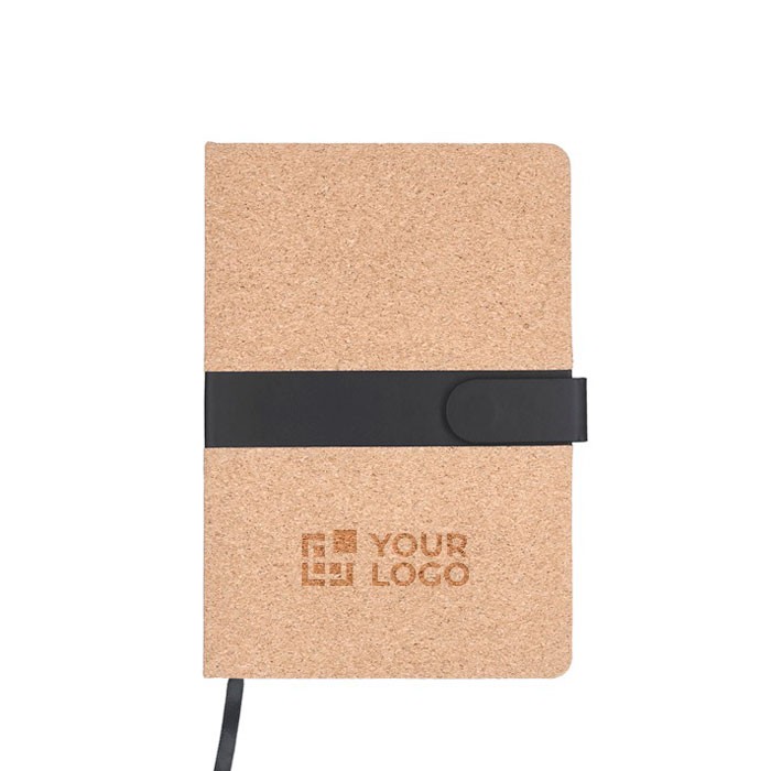 Libreta de corcho con banda de cierre magnético de PU a rayas A5 vista principal Libreta de corcho con banda de cierre magnético de PU a rayas A5 vista principal