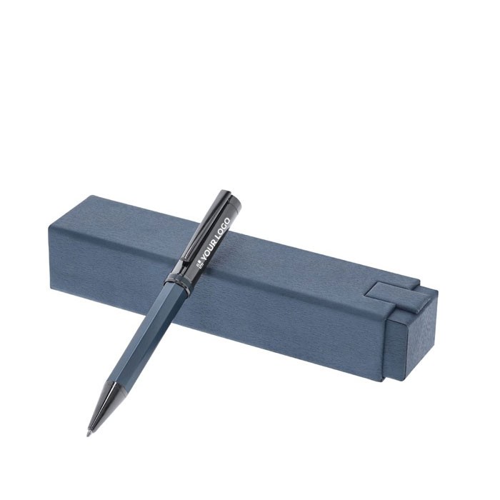 Bolígrafo de acero inox con empuñadura de diseño hexagonal tinta azul vista principal