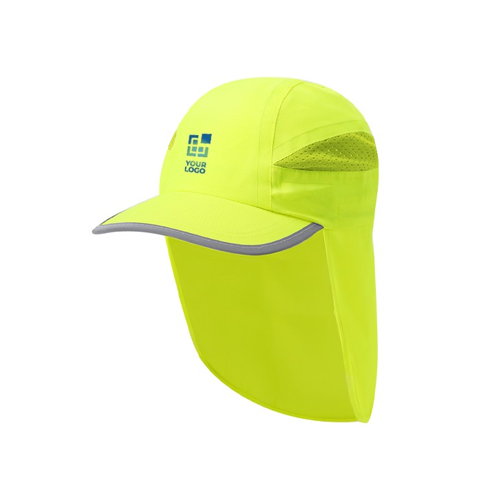 Gorra fluorescente ajustable y transpirable con solapa trasera vista principal Gorra fluorescente ajustable y transpirable con solapa trasera vista principal