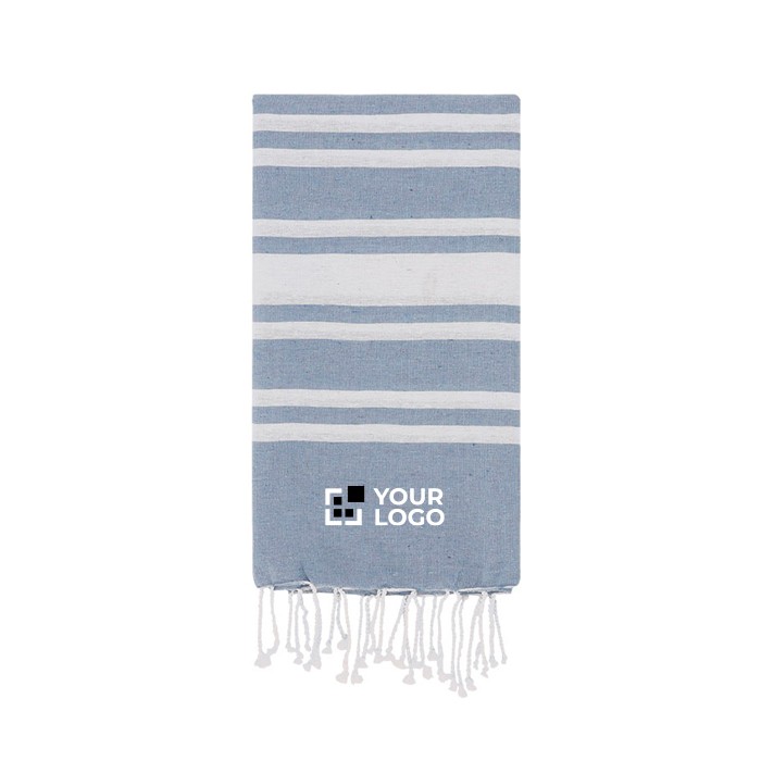 Fino pareo de algodón y poliéster de rayas y flecos blancos 150 g/m2 vista principal Fino pareo de algodón y poliéster de rayas y flecos blancos 150 g/m2 vista principal