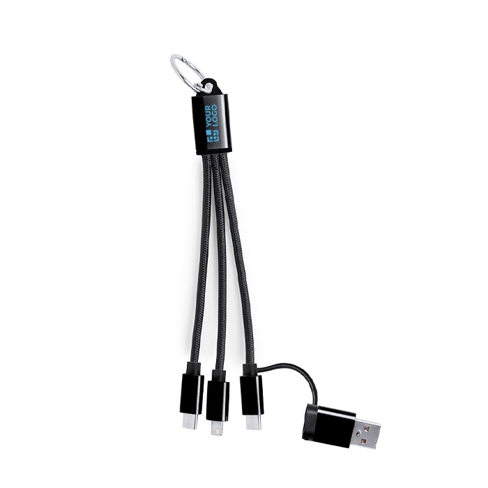 Cables de carga en materiales reciclados con mosquetón para transporte vista principal Cables de carga en materiales reciclados con mosquetón para transporte vista principal