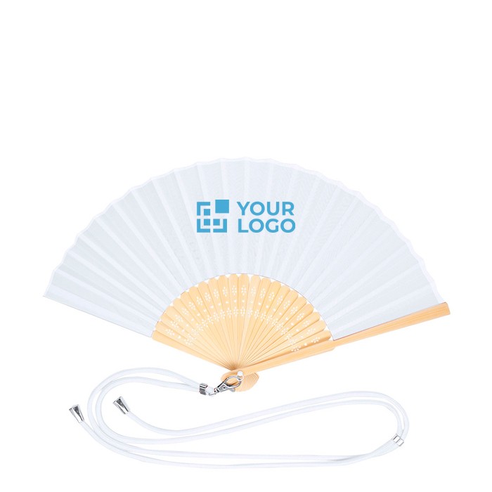 Abanico de poliéster y bambú con cordón a juego para transporte vista principal