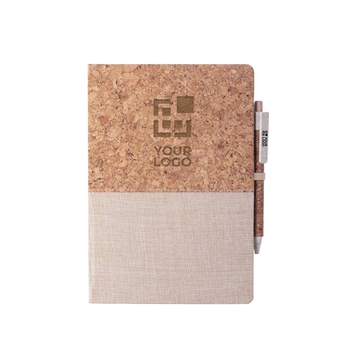 Libreta A5 con bolígrafo de corcho y algodón vista principal Libreta A5 con bolígrafo de corcho y algodón vista principal