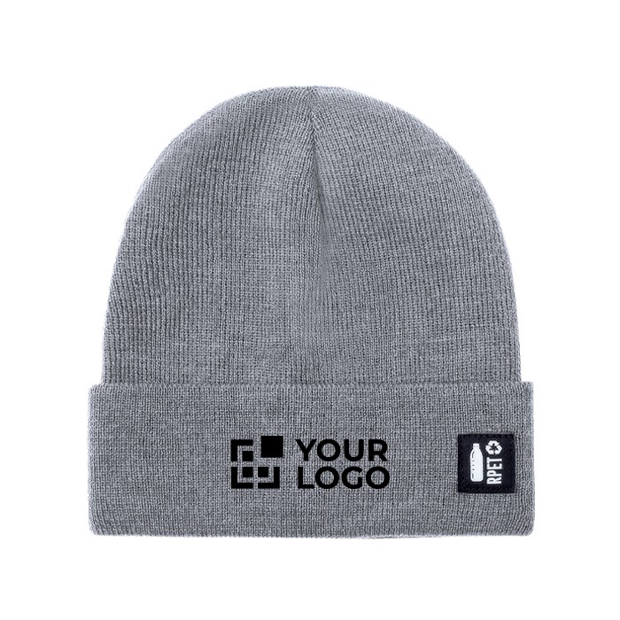 Gorro de punto en poliéster RPET con dobladillo en frontal vista principal