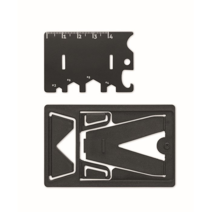 Multiherramienta de acero con 6 funciones y soporte para teléfono color negro cuarta vista Multiherramienta de acero con 6 funciones y soporte para teléfono color negro cuarta vista