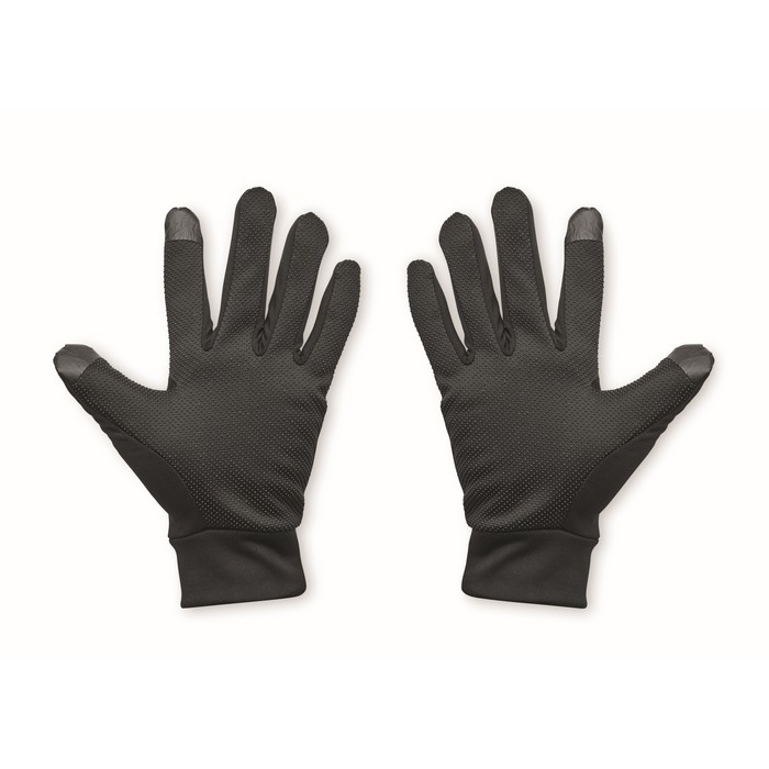 Guantes deportivos táctiles en poliéster para uso de smartphone color negro segunda vista