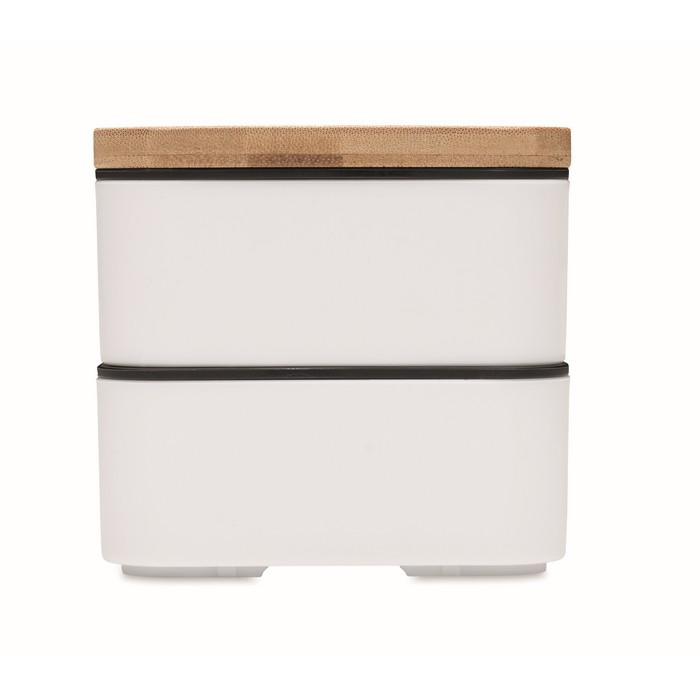 Fiambrera de 2 pisos de PP reciclado con separador y cubiertos 2x400ml color blanco septima vista