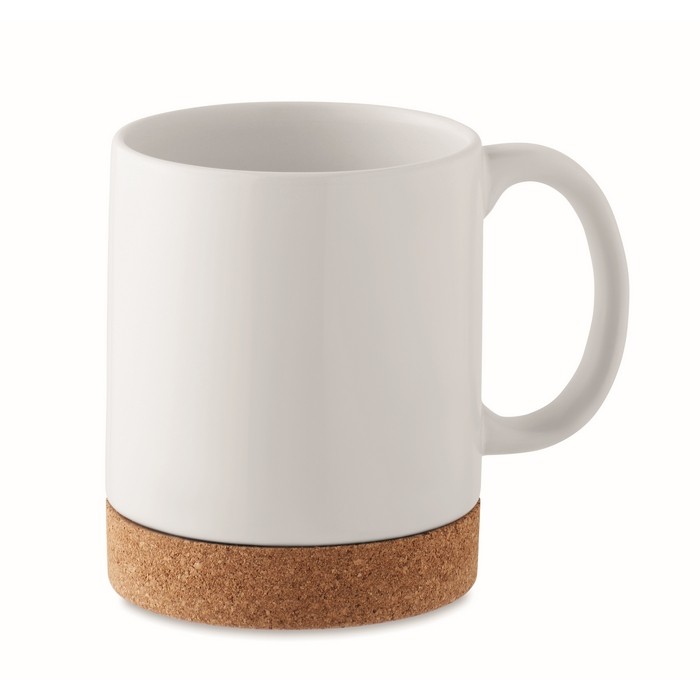 Taza para sublimación de cerámica blanca con base de corcho 280ml color blanco