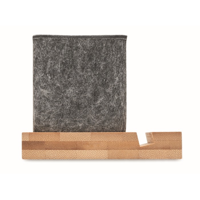 Portabolígrafos de fieltro RPET en base de bambú y soporte para móvil color madera sexta vista