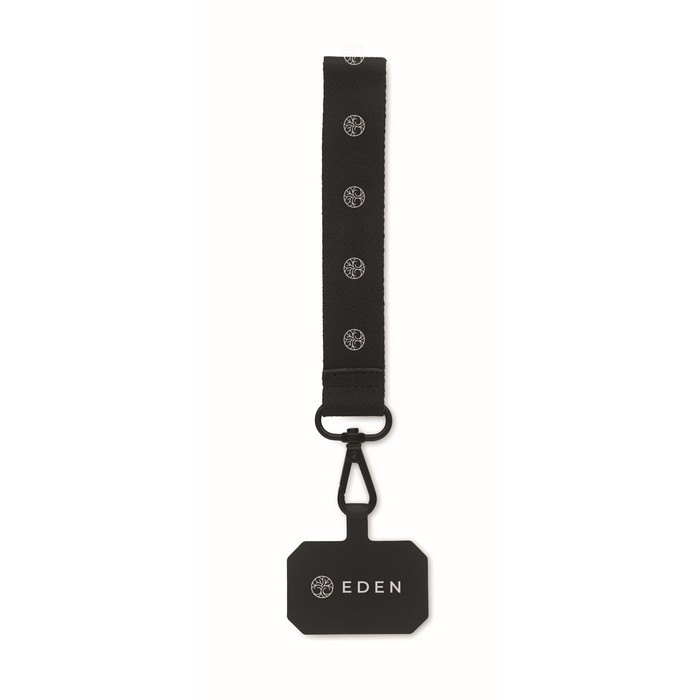 Lanyard muñequera para móvil de poliéster con hebilla de seguridad color negro vista principal segunda vista Lanyard muñequera para móvil de poliéster con hebilla de seguridad color negro vista principal segunda vista
