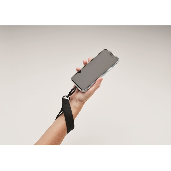 Lanyard muñequera para móvil de poliéster con hebilla de seguridad color negro vista fotografía sexta vista Lanyard muñequera para móvil de poliéster con hebilla de seguridad color negro vista fotografía sexta vista