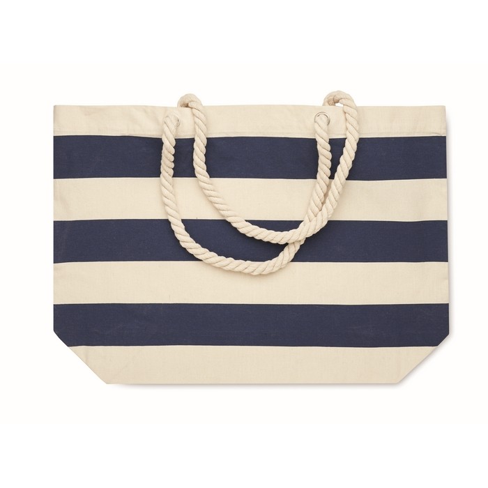 Bolsa para playa de algodón rayada con asas de cuerdas 220 g/m2 color azul segunda vista Bolsa para playa de algodón rayada con asas de cuerdas 220 g/m2 color azul segunda vista