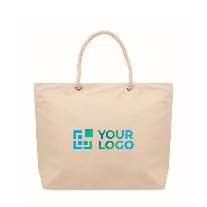 Bolsa nevera para playa de algodón lisa con asas de cuerdas 220 g/m2 vista de impresión