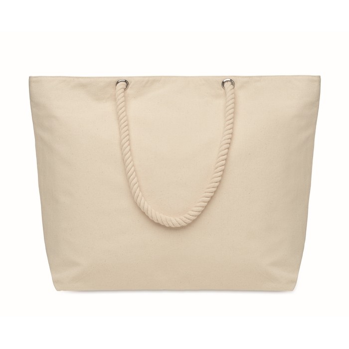 Bolsa nevera para playa de algodón lisa con asas de cuerdas 220 g/m2 color beige segunda vista