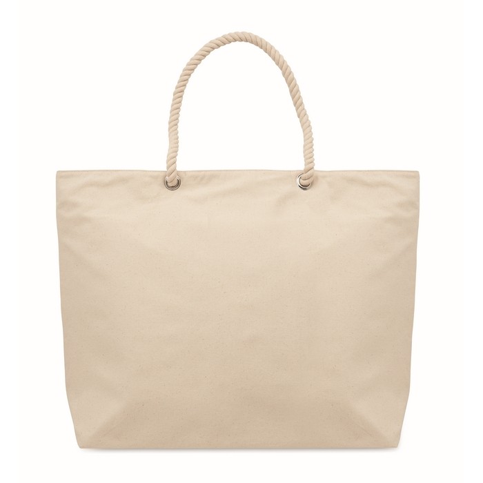 Bolsa nevera para playa de algodón lisa con asas de cuerdas 220 g/m2 color beige tercera vista