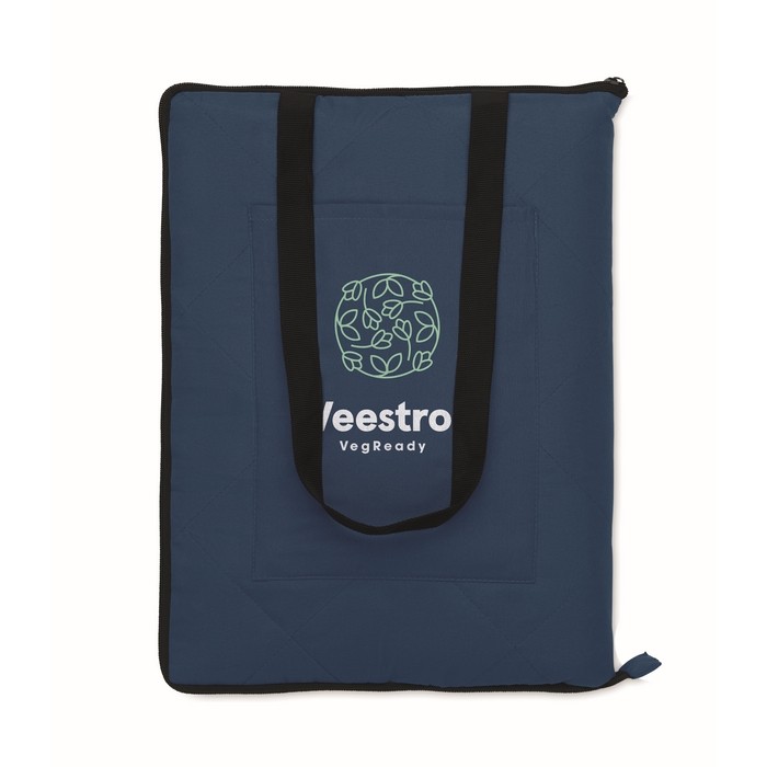 Manta de picnic acolchada de PEVA convertible en bolsa con asas color azul vista principal
