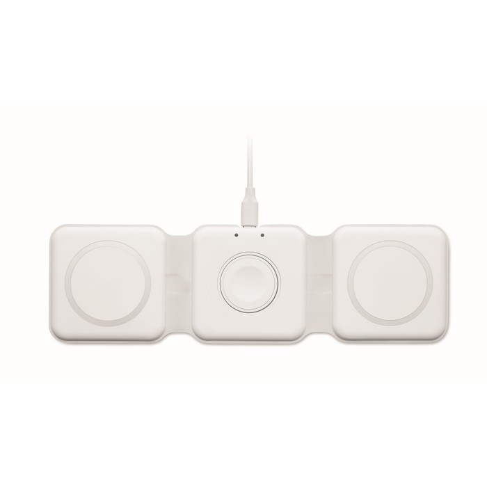 Base de carga inalámbrica plegable de ABS con 3 puntos de carga 15W color blanco sexta vista