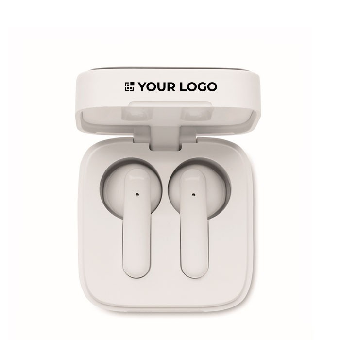 Auriculares inalámbricos ABS y micrófono con detalle negro en la tapa vista de impresión Auriculares inalámbricos ABS y micrófono con detalle negro en la tapa vista de impresión
