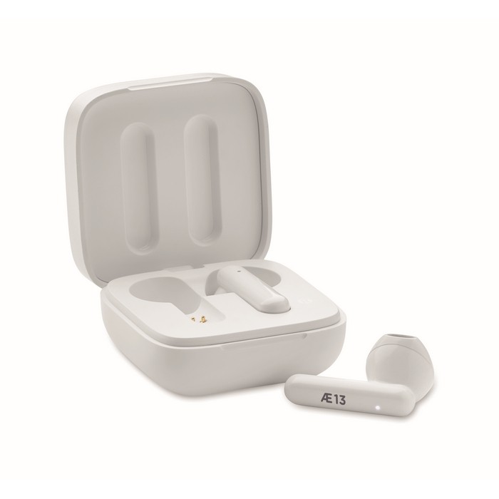 Auriculares inalámbricos ABS y micrófono con detalle negro en la tapa color blanco vista principal Auriculares inalámbricos ABS y micrófono con detalle negro en la tapa color blanco vista principal