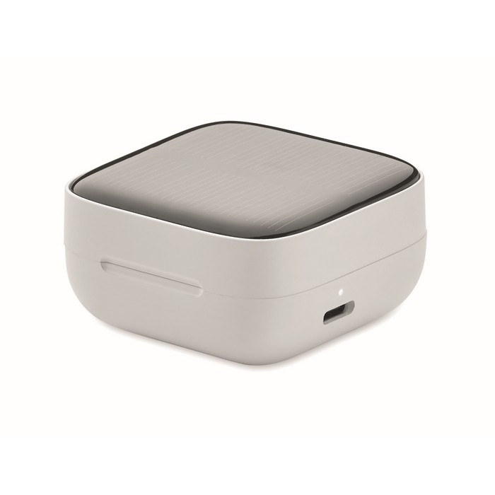 Auriculares inalámbricos ABS y micrófono con detalle negro en la tapa color blanco tercera vista Auriculares inalámbricos ABS y micrófono con detalle negro en la tapa color blanco tercera vista