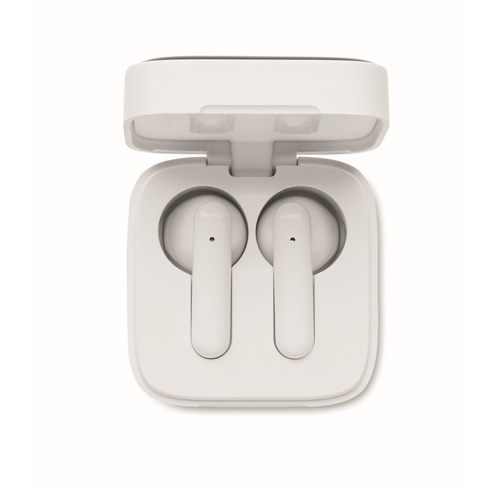 Auriculares inalámbricos ABS y micrófono con detalle negro en la tapa color blanco octava vista Auriculares inalámbricos ABS y micrófono con detalle negro en la tapa color blanco octava vista