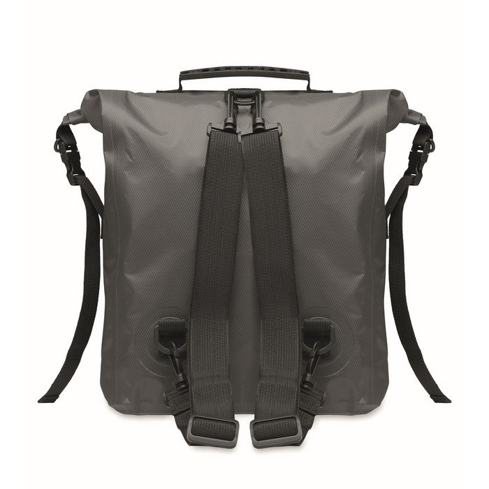 Mochila roll top impermeable de poliéster con cremallera al frente 30L color gris oscuro segunda vista