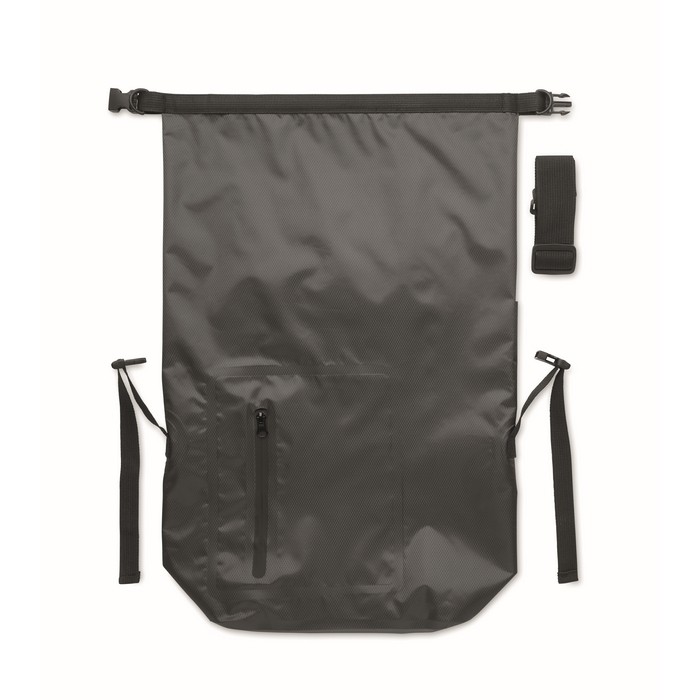 Mochila roll top impermeable de poliéster con cremallera al frente 30L color gris oscuro sexta vista