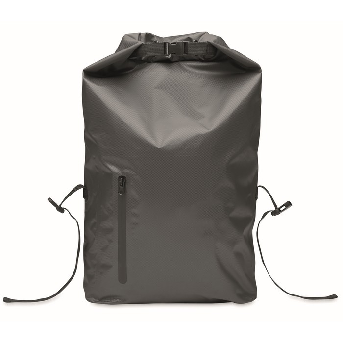 Mochila roll top impermeable de poliéster con cremallera al frente 30L color gris oscuro novena vista