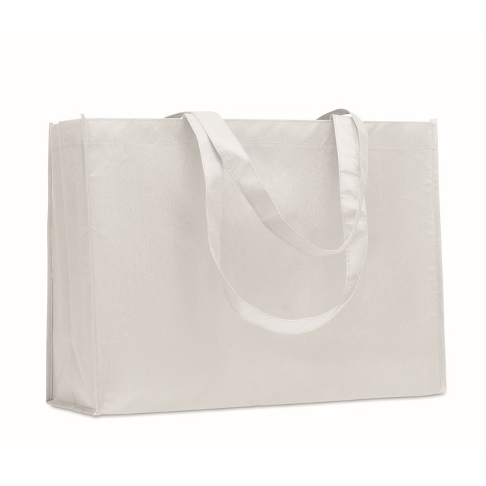 Bolsa larga unicolor de RPET no tejido con asas largas 80 g/m2 color blanco Bolsa larga unicolor de RPET no tejido con asas largas 80 g/m2 color blanco