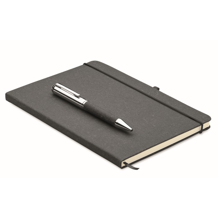 Libreta de piel reciclada con tapa dura y bolígrafo de tinta azul color negro Libreta de piel reciclada con tapa dura y bolígrafo de tinta azul color negro