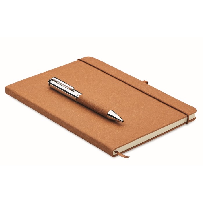 Libreta de piel reciclada con tapa dura y bolígrafo de tinta azul color beige Libreta de piel reciclada con tapa dura y bolígrafo de tinta azul color beige