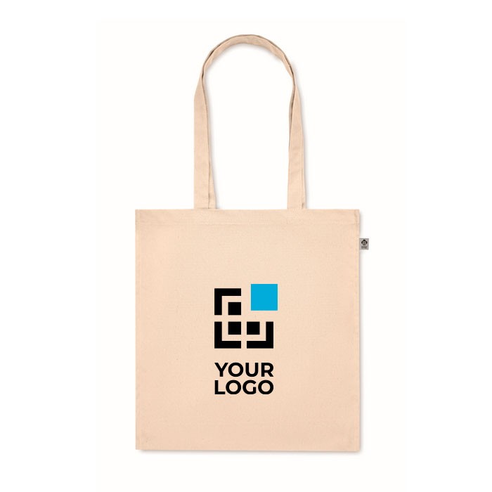 Bolsa de algodón orgánico con asas largas y fuelle 220 g/m2 vista de impresión Bolsa de algodón orgánico con asas largas y fuelle 220 g/m2 vista de impresión