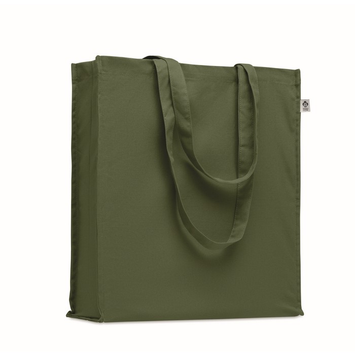Bolsa de algodón orgánico de colores con asas largas y fuelle 220 g/m2 color verde Bolsa de algodón orgánico de colores con asas largas y fuelle 220 g/m2 color verde