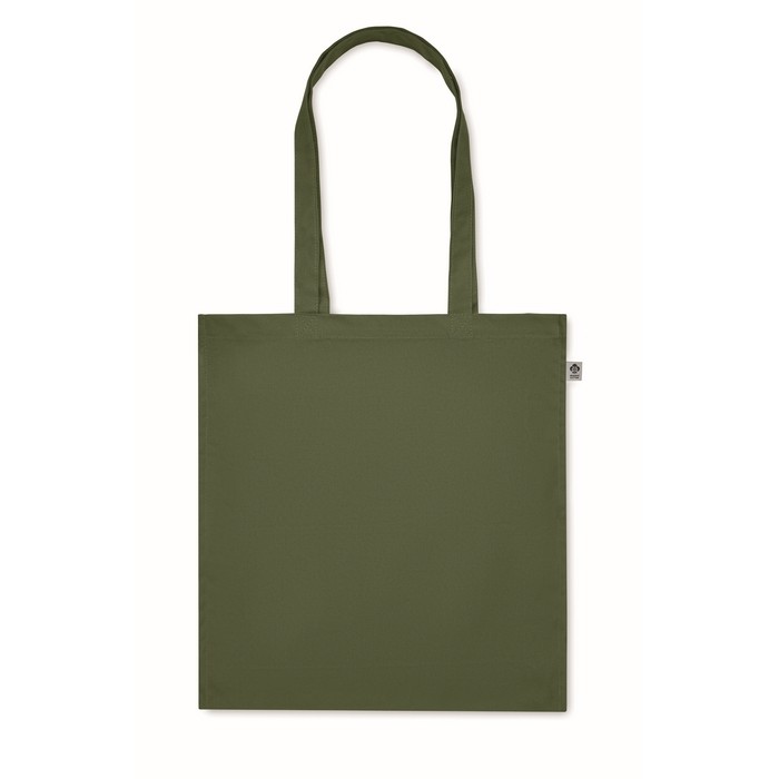 Bolsa de algodón orgánico de colores con asas largas y fuelle 220 g/m2 color verde cuarta vista Bolsa de algodón orgánico de colores con asas largas y fuelle 220 g/m2 color verde cuarta vista