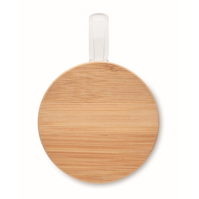 Taza de vidrio de doble pared con asa de vidrio y tapa de bambú 300ml color transparente cuarta vista