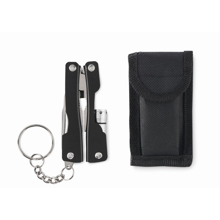 Navaja plegable multiusos de 10 funciones con linterna en estuche color negro sexta vista Navaja plegable multiusos de 10 funciones con linterna en estuche color negro sexta vista