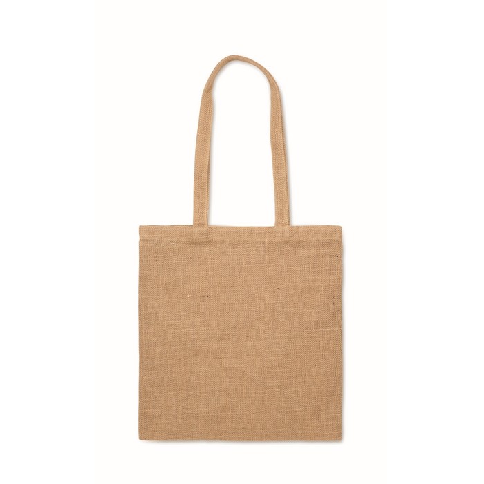 Bolsa para la compra hecha de yute con asas largas a juego color beige segunda vista