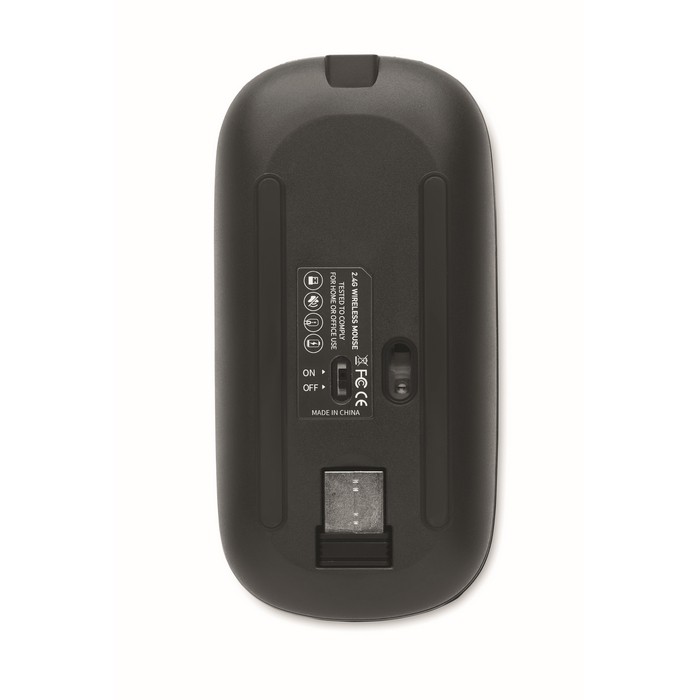 Ratón de ABS inalámbrico con batería USB recargable y cable incluido color negro tercera vista Ratón de ABS inalámbrico con batería USB recargable y cable incluido color negro tercera vista