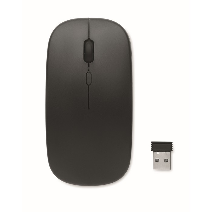 Ratón de ABS inalámbrico con batería USB recargable y cable incluido color negro cuarta vista Ratón de ABS inalámbrico con batería USB recargable y cable incluido color negro cuarta vista