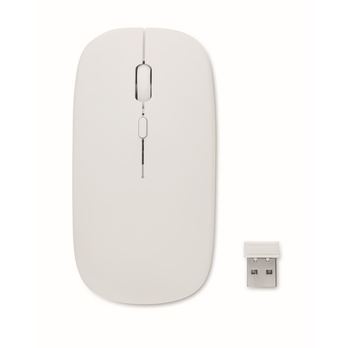 Ratón de ABS inalámbrico con batería USB recargable y cable incluido color blanco cuarta vista Ratón de ABS inalámbrico con batería USB recargable y cable incluido color blanco cuarta vista