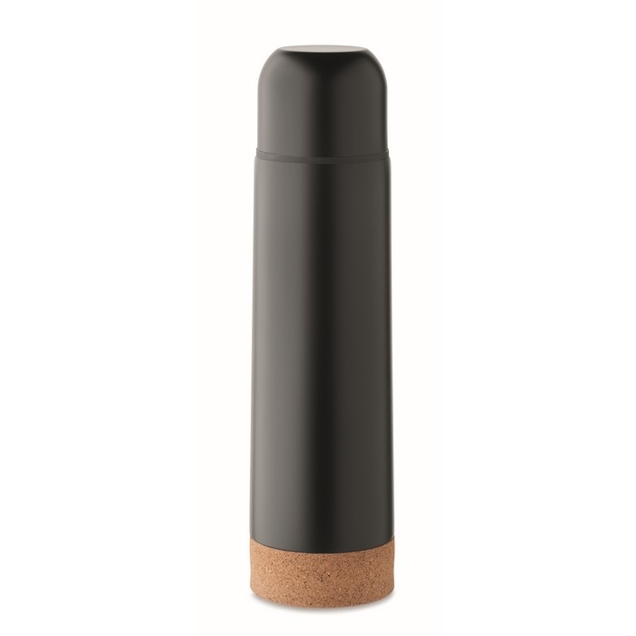 Termo de acero inoxidable con doble pared y base de corcho 500ml color negro Termo de acero inoxidable con doble pared y base de corcho 500ml color negro