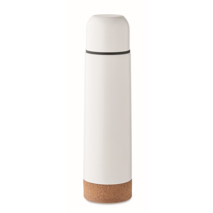 Termo de acero inoxidable con doble pared y base de corcho 500ml color blanco Termo de acero inoxidable con doble pared y base de corcho 500ml color blanco
