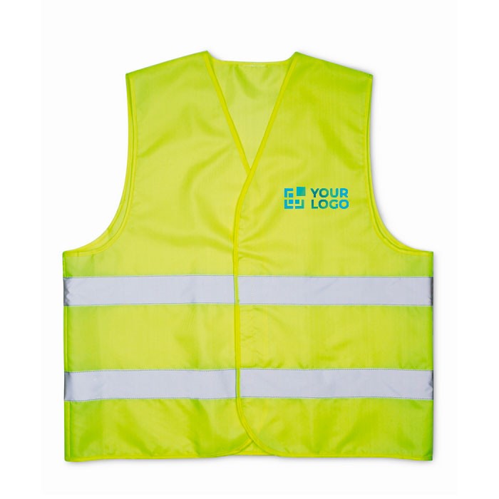 Chaleco de poliéster con bandas reflectantes de alta visibilidad vista de impresión