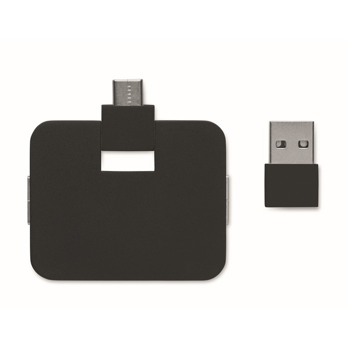 Hub USB con 4 puertos con USB y salidas tipo A y tipo C color negro segunda vista Hub USB con 4 puertos con USB y salidas tipo A y tipo C color negro segunda vista