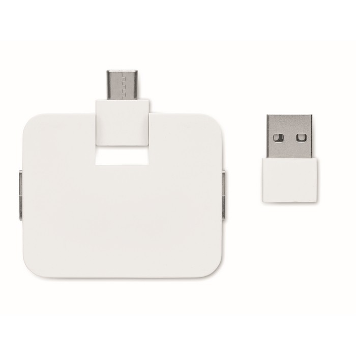 Hub USB con 4 puertos con USB y salidas tipo A y tipo C color blanco segunda vista Hub USB con 4 puertos con USB y salidas tipo A y tipo C color blanco segunda vista