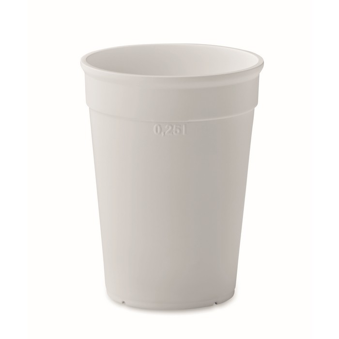 Vaso de plástico reciclado reutilizable de pared simple 250ml color blanco